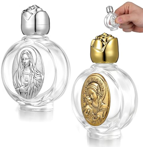 AMUSLESUR 2pièces Flacons Eau Bénite Verre Transparents de Bouteilles Vides pour Décoration Église et Mariage Réutilisables et Pratiques