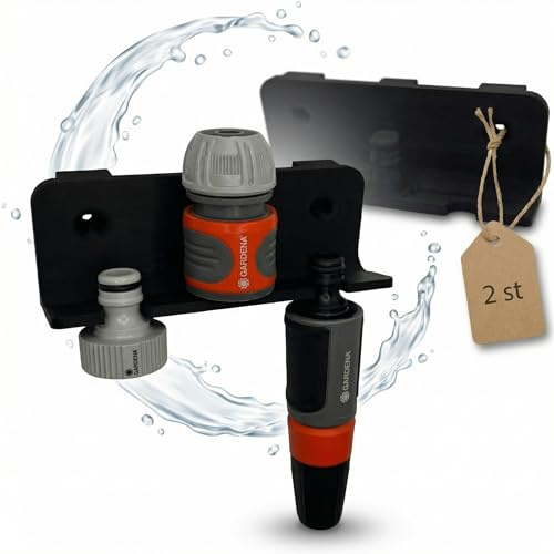 R-Satz Shop 2er Set Wandhalterung kompatibel mit Gardena Zubehör – Halter für Schlauch Adapter, Kupplung, Spritze & Wasserstop – Wandhalter für Gartenschlauch Stecksystem