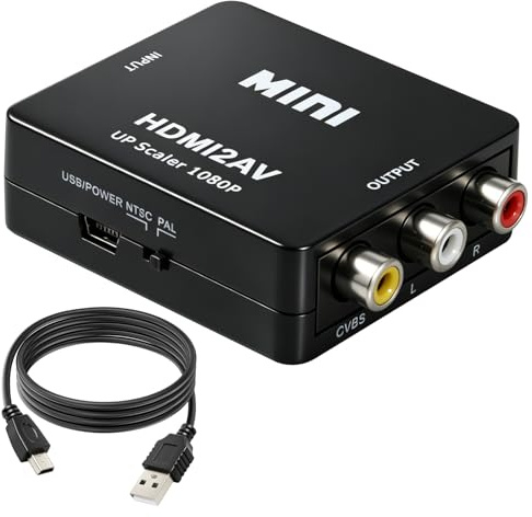 Auravale HDMI auf 3RCA Cinch Konverter Adapter 1080p Full HD mit USB Kabel | Composite Video Audio Adapter Plug and Play für TV Stick PC Laptop PS4 Fernseher Monitor Wii Xbox N64 DVD PS3 VCR PAL NTSC