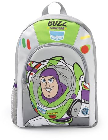 Disney Toy Story Buzz Lightyear Jungen-Rucksack, grau-grün | Schulrucksack mit Reißverschluss, Vordertasche und seitlicher Netztasche | Gepolsterte Schultergurte, Charakterdesign