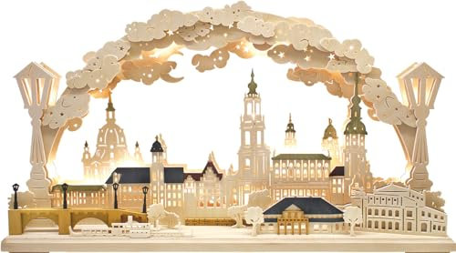 Ratags 3D-Schwibbogen groß, Silhouette Dresden, gebeizt