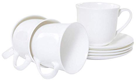 Set of 4 Plain White Fine Bone China Cups and saucers
