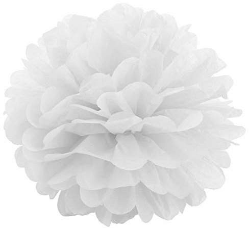 JZK 10 x Weiß Pompoms Pompons, 25cm Durchmesser, Seidenpapier blume Dekoration für Wohnzimmer Hochzeit Geburtstag Babyparty Kinder Party Weihnachten Silvester