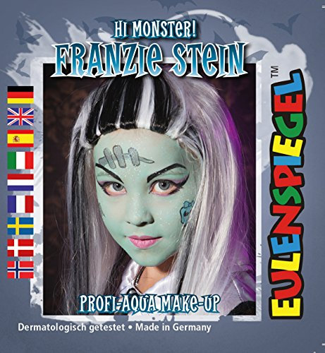 Eulenspiegel Kinderschminke-Set: Monster Make-up mit 4 Farben (Perlglanz-Polarblau, Perlglanz-Erdbeerrot, Pastellgrün, Schwarz), Pinsel & Schminkanleitung in Box