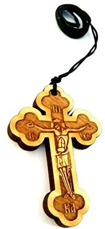 IconsGr Christlich-orthodoxe griechische religiöse Halskette mit Holzkreuz, 34