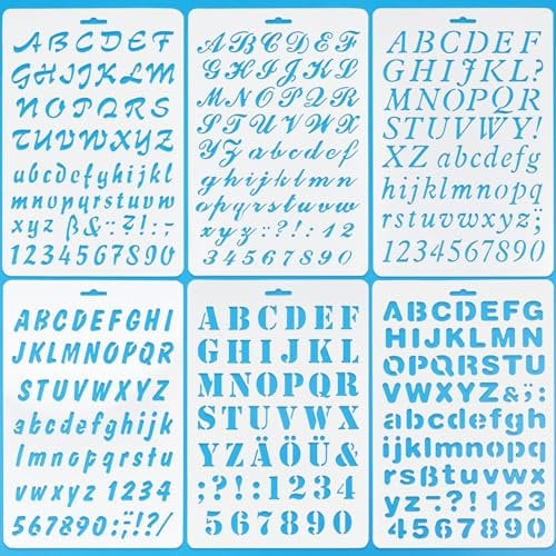 SOOKOO 6 Stück Zeichen- und Malschablonen-Sets, Alphabet-Buchstaben, Zeichnen, Malschablonen für Scrapbooking, Karten und Bastelprojekte.
