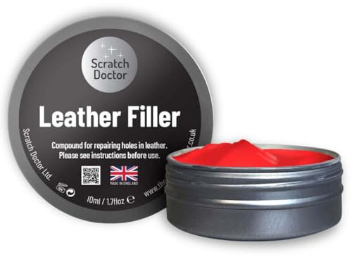 The Scratch Doctor Pâte réparatrice pour cuir - répare les déchirures, brûlures et trous, rouge