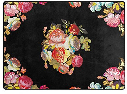 hengpai modernes Flora Bereich Teppiche Rutschfeste Polyester schwarz Fußmatte Wohnzimmer Barthroom Home Decor, Schwarz, 80 x 58 inch