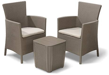 Keter Iowa Garden Furniture Balcony Set, Cappuccino with Sand Cushions,247855