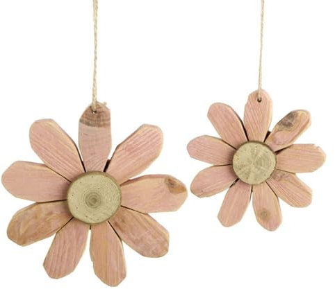Trend Line Deko Hänger Blume Holz 9,5 cm Natur rosa Deko-Accessoires