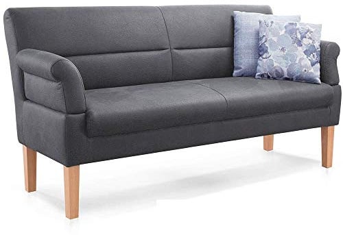 CAVADORE 2,5-Sitzer Kira, Sitzbank für Küche, Esszimmer oder Wohnküche in Büffellederoptik, Inkl. Armteilverstellung und Federkern, 168 x 94 x 81, Mikrofaser: grau