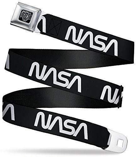 Buckle-Down Gürtelschnalle, NASA-Text, Schwarz/Weiß, Herren, Damen, Kinder, verstellbar, NASA, 1.5 Wide - Fits Pant Size 24-38