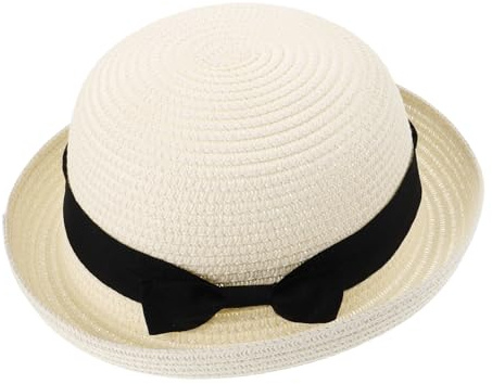 Amosfun Foldable Summer Straw Hat Bowknot Roll-up Sun Beach Cap Cloche Bucket Wide Brim Hat for Female Girl Lady (Sky-Blue)