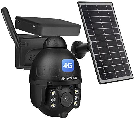 SHIWOJIA 4G Sim Card Solar Camera PTZ Camera Outdoor CCTV Camera Solar Powered Security Camera with PIR Motion Detection,Pan/Tilt IP Dome Camera, Color Night Vision, 2 Way Audio, IP66