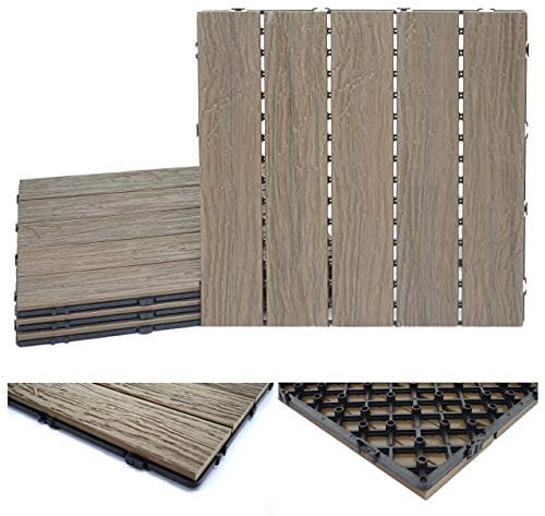 Mendler Piastrelle pavimentazione da Esterno HWC-E19 WPC 1mq - 4 Pezzi 50x50cm Marrone Chiaro