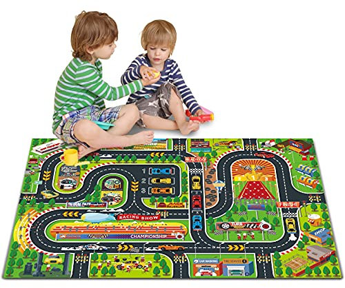 Oriate Kinder Traum Matte Rennstrecke Aktivität Spielmatte, interaktive Eltern Kind Tisch Boden Spielzeug Mat für Rennwagen Spielzeug, Kinder Rollenspiel Stadt Rennspie (Nicht Teppich)