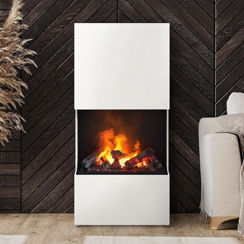 bergamo Trix - Opti-Myst Elektrokamin Kamin-Ofen - Korpus weiß (warm) - Dekoholz und Stehrost - mit Heizung (Engine 56) - Höhe 1235 mm