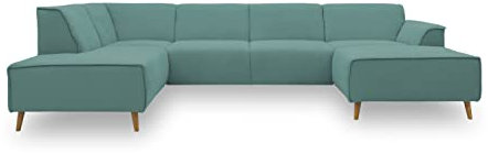 DOMO. collection Wohnlandschaft Jules FK, skandinavisches Sofa mit Federkern, Couch in U-Form mit Holzfüßen, 333 x 191 x 81 cm (BxTxH), Longchair rechts, mint