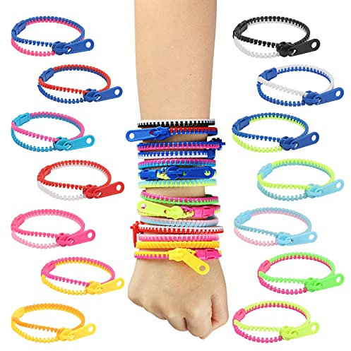 LANMOK 28 Stück Bunte Reißverschluss Armbänder Kinder Zip Freundschaftsarmbänder Sensorisches Armband Zappeln Stressabbau Spielzeug für Partys Zeit zu töten