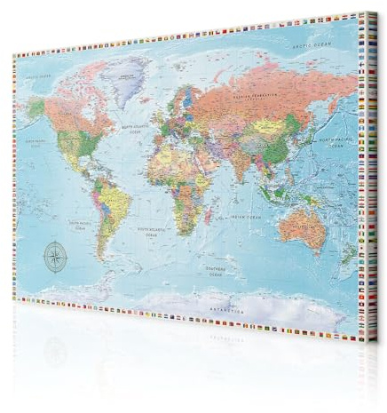 decomonkey Akustikbild Weltkarte 120x80 cm 1 Teilig Leinwand Modern Bilder | Wandbilder XXL, Schallschlucker, Schallschutz, Akustikdämmung, Wandbild, Deko, Leise, bunt, Welt Karte, Landkarte, Kontinente
