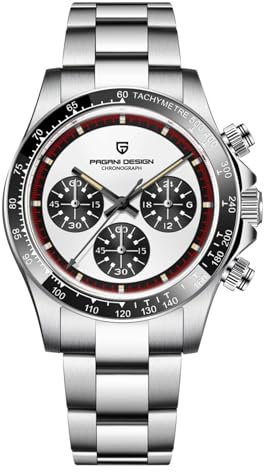 Pagani Design Herrenuhr Saphirglas Chronograph Edelstahl Wasserdicht Leuchtende Uhr Japanisches Uhrwerk Herren Quarzuhr Uhr für Männer(Weiß)