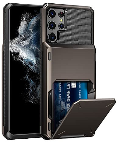 Vunake for Samsung S22 Ultra Case with Card Holder S22 Ultra Wallet Case [Max 4 Cards] Shockproof Heavy Duty Dual Layer Protective Phone Cases Cover for Samsung Galaxy S22Ultra 5G,Gun