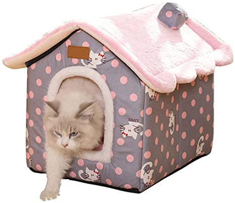 GGoty Hundehütte, Katzenzelt, Bett, Winter, warmes Hundehöhle, weiches Haustier-Schlafkissen, faltbar, für Haustiere, Hunde, Katzen, Kätzchen, Welpen, 46 x 37 x 40 cm, Rosa