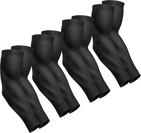 FeugoAnt 4 Paar Kompressionsarmstulpen für Damen und Herren, UV-Sonnenschutz, kühlende Sportstulpen mit Wäschesack, Schwarz, 4 Paar, XL