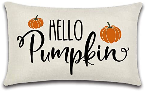 JOTOM Herbst Kissenbezug 30 x 50 cm Dekorativ Kissenhülle Fallen Dekokissen Sofakissen Bezug für Sofa Couch Schlafzimmer Outdoor Bauernhof (Hello Pumpkin)