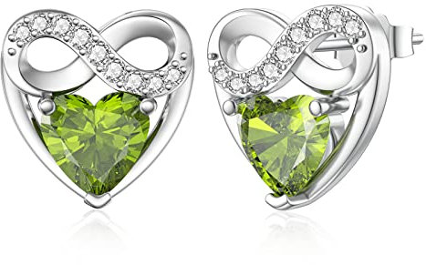 LANBEIDE August Geburtsstein Ohrringe, 925 Sterling Silber Unendlichkeit Liebe Herz Ohrstecker Peridot Ohrringe für Frauen Geburtstagsgeschenke