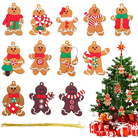 12 Stück Lebkuchen Weihnachten Schmuck Weihnachten Lebkuchenmann Dekoration Lebkuchenmann Hängende Weihnachtsschmuck für Weihnachtsbaumdekoration Weihnachtsbaumschmuck