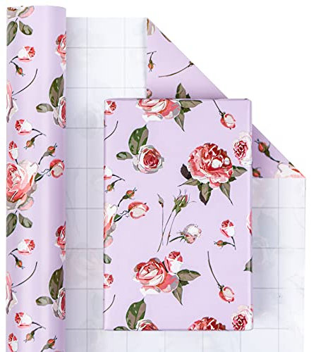RUSPEPA Rouleau De Papier Cadeau - Motif Floral Rose Pour Anniversaire, Mariage, Fête Des Mères, Baby Shower Wrap - 43,2 cm X 10 m