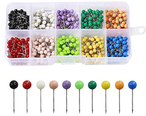 WUDQIJI Pinnadeln Karte Nagel Rundkopf Stecknadeln 500 Stück Φ4mm x 15mm Map Push Pins Pinnwandnadeln Kopf Nadeln Reißzwecken reißnägel Markierungsnadeln Rundkopfnadeln für Weltkarte(10 Farben)