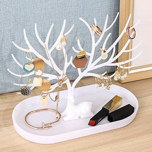 CHEVVY Geweih Schmuckständer 24 X 21 X 12CM Halskette Aufbewahrung Schmuckhalter aus Plastik Ohrringhalter Kettenständer Baum für Ohrringe, Armbänder, Halsketten, Ringe
