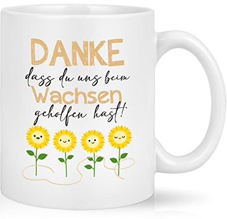 Joymaking Erzieherin Geschenk Kaffee Tasse Abschiedsgeschenk Kindergarten für Erzieher - mit Spruch Danke dass Du mir beim Wachsen geholfen hast - Dankeschön Kindergarten Abschiedsgeschenk