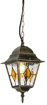 Qazqa Vintage außen Pendelleuchte, Pendellampe für den Garten - Antigua - gold, max. 15W, Geeignet für LED, 18.4cm, IP44, Quadratisch