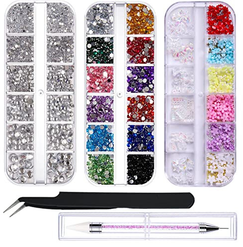 4000 Stück Nägel Strasssteine Set,3D Blume Nail Art Charms Kristall Nagelkunst Glitzersteine hotfix klar Strass mit Pinzette und Wachsstift,Für Nagel/Textilien/Bekleidung/DIY