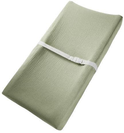 Comfy Cubs Muslin Fitted Changing Mat Cover - 100% Cotton, Soft & Breathable, Universal Fit Baby Changing Pad Cover for Flat & Curved Mats - Machine Washable & Gentle on Baby’s Skin - Sage