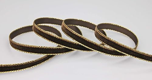 3 m x 9 mm Samtband 429G DUNKELBRAUN Gold Samt mit Goldkante Velvet Velour Geschenkband Schleifenband elegant Geschenkverpackung Dekoration Weihnachten Band Nähen