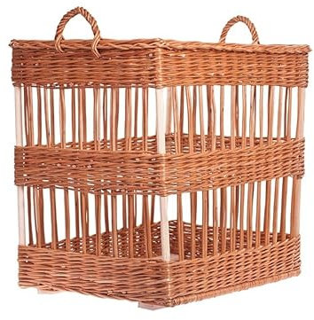 e-wicker24 Présentoir à pain debout, huche à pain en osier naturel, corbeille baguette en osier, panier de service (45x45 H60/60)