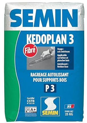 Enduit de Ragréage Autolissant Kedoplan Fibré Semin, Sol Intérieur, sac de 25 kg