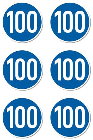 Autocollants : Ø 50 mm, lot de 6 – Panneau d'obligation StVO Z-275 bleu/blanc – Vitesse – 100 km/h
