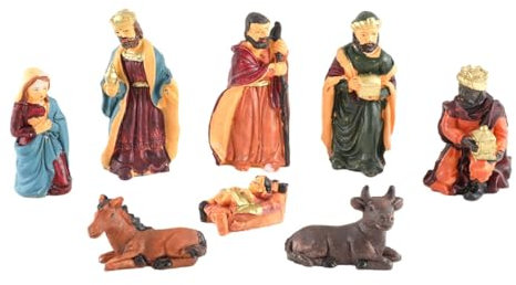 Fenteer 8-teiliges Weihnachtskrippen-Figuren-Set, Dekoration, schöne dekorative handbemalte Weihnachtsstatue, Geburt Jesu, Ornament