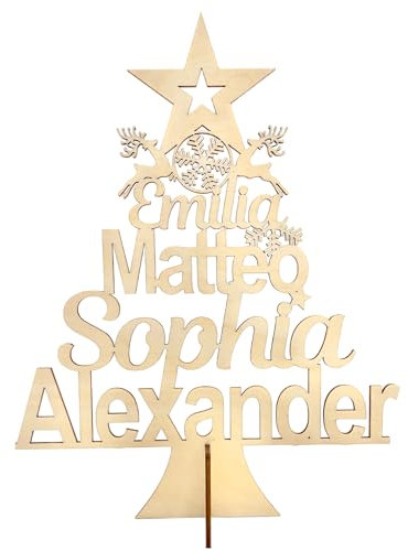 decoresca Personalisiertes Weihnachtsbaum mit Namen, 20x26 cm, Christmas Baum Deko, Freistehende Weihnachtsdekoration, Familie Weihnachtsornament, Weihnachtsschmuck aus Holz