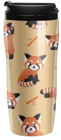 Cute Red Panda Bamboo Coffee Mug with Lid Double Wall Water Bottle Travel Tumbler Tea Cup for Hot/Ice Drinks 350ml