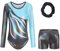 Sinoeem Gymnastikanzug Kinder Mädchen mit Haarband und Tanz Shorts, Langarm/Ärmellos Turnanzug Ballettröckchen Kleid Trikotanzug Tanz Kleid Gymnastik Dancewear (Blau-Langarm, 7-8 Jahr)