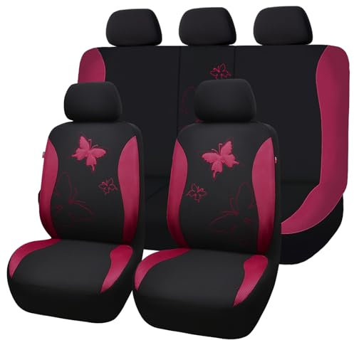 Flying Banner Maschen Schmetterling Universal für Auto Sitzbezüge Seitenairbags Kompatibel (Burgunderrot, Komplettset-Spitzen Seite)