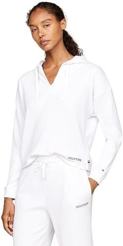 Tommy Hilfiger Sweat à Capuche Femme Col en V, Blanc (White), XL