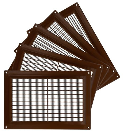 5-Pack 10'' x 7'' Inch / 250 x 170 mm Plastic Brown - Vent Cover - Square Duct Cover - Air Vent Louver - Protective Screen Mesh - HVAC Ventilation