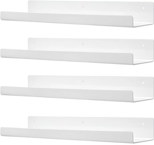 Floating Shelves,Wall Shelves for Book,White Floating Shelves,Acrylic Shelves,Self Adhesive Shelf,Display Storage No Drill Shelf for Bathroom,Bedroom,Kitchen,Living Room,Nursery,Office (30cm-4pcs)